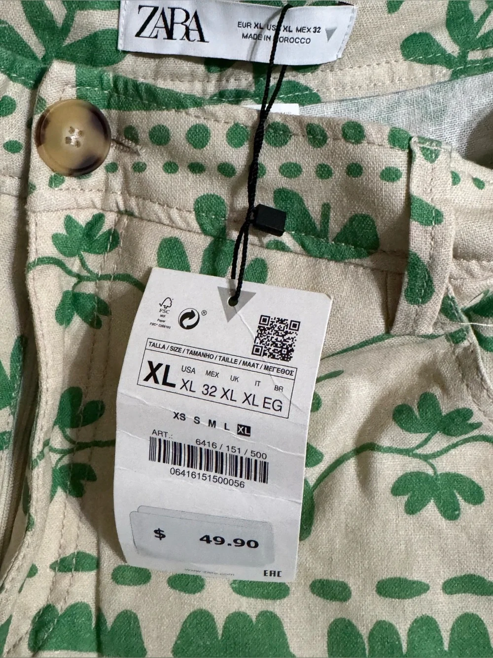 Zara Folk Inspired Linen Blend Trousers – Green Botanical Print, Sand
